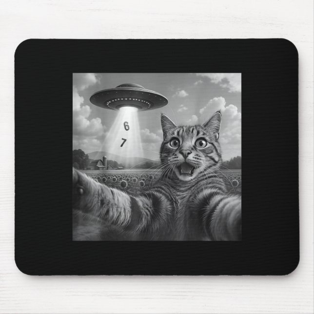 Mousepad Gato de selfie meme engraçado seis sete retro gato (Frente)