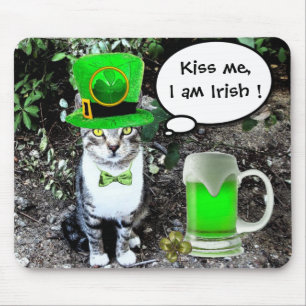 MOUSEPAD GATO DIA DE SÃO PATRÍCIO COM CERVEJA VERDE IRLAN