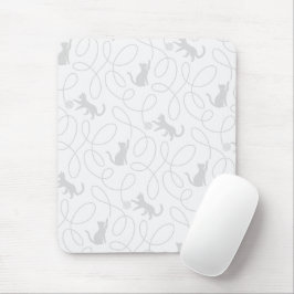 Mousepad Gato Divertido e Padrão de Bola de Lã Cinza Claro