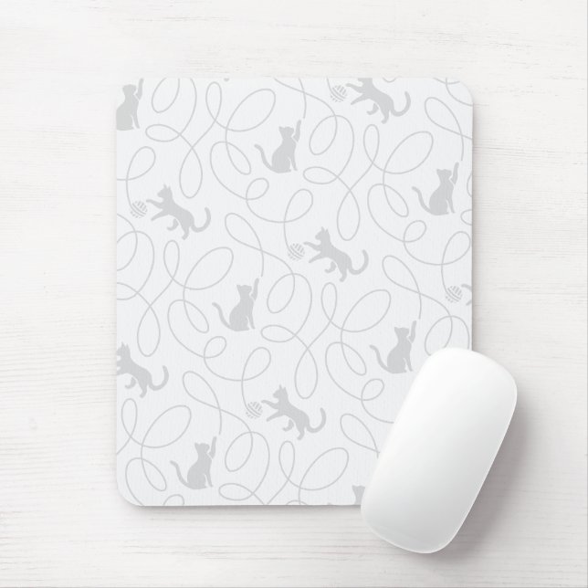 Mousepad Gato Divertido e Padrão de Bola de Lã Cinza Claro (Com mouse)
