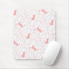 Mousepad Gato Divertido e Padrão de Bola de Lã Coral Claro