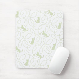 Mousepad Gato Divertido e Padrão de Bola de Lã Verde Sage C