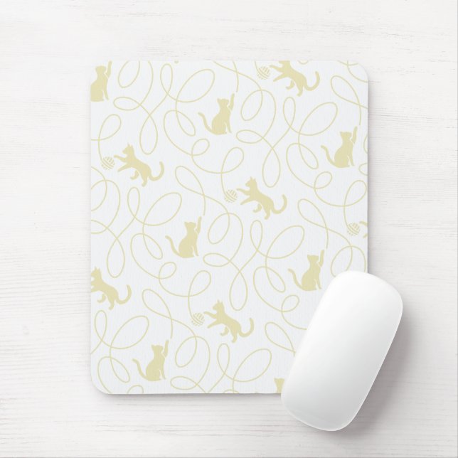 Mousepad Gato Divertido e Padrão de Bola de Linha Bege Clar (Com mouse)