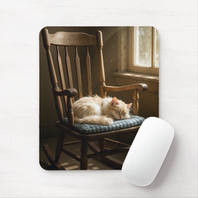 Mousepad Gato Dormindo Em Uma Cadeira Balanço (Com mouse)