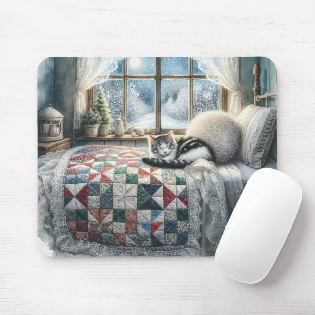 Mousepad Gato Dormindo na Cama (Com mouse)