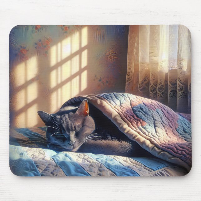 Mousepad Gato Dormindo Sob Uma Filha (Frente)