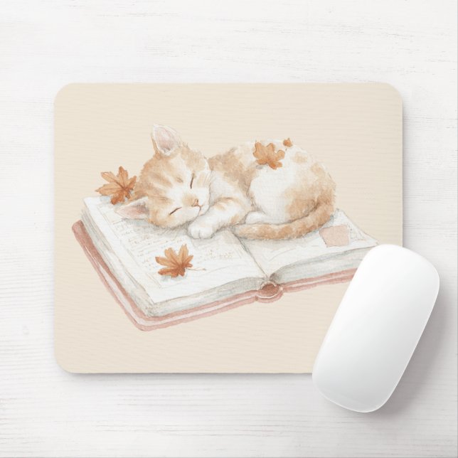 Mousepad Gato Dormindo sobre um Livro (Com mouse)
