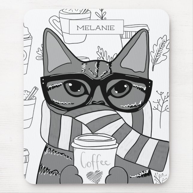 Mousepad Gato e café bonitos personalizados (Frente)