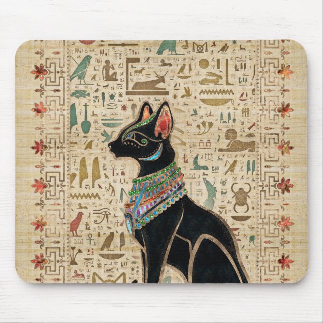 Mousepad Gato Egípcio - Bastet sobre papiro (Frente)