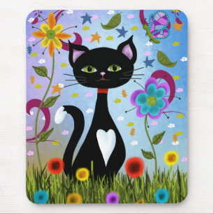 Mousepad Gato Em Um Jardim Arte Abstrata