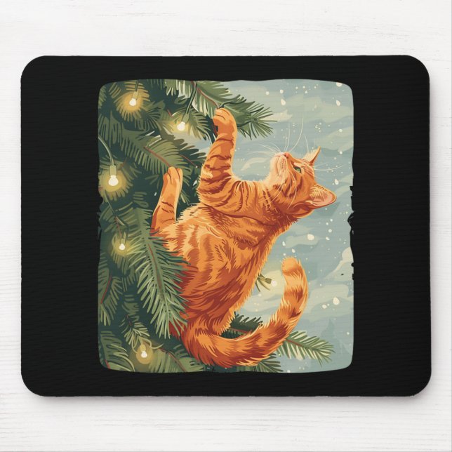 Mousepad Gato Engraçado Com Árvores De Natal Para Subir Gat (Frente)