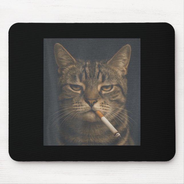 Mousepad Gato Engraçado Com Cigarro Meme Sarcástico Fumando (Frente)