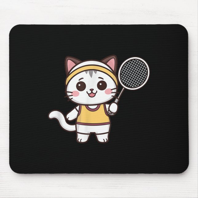 Mousepad Gato Engraçado de Badminton Mulheres Meninas Jogad (Frente)