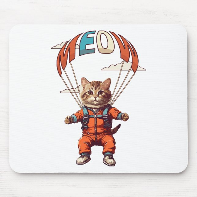 Mousepad Gato Engraçado de Paraquedismo (Frente)