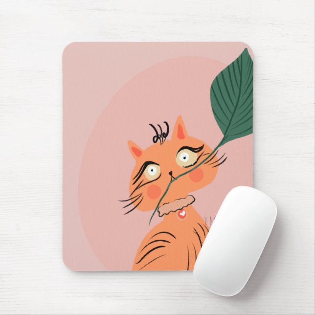 Mousepad Gato engraçado desenho de folha de planta     (Com mouse)