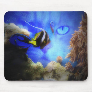 Mousepad Gato Engraçado e Pasta-de-Cabeça de Peixe