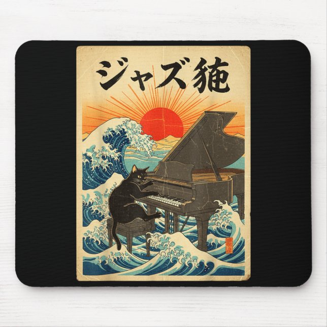 Mousepad Gato engraçado tocando ano para anista de jazz Ani (Frente)
