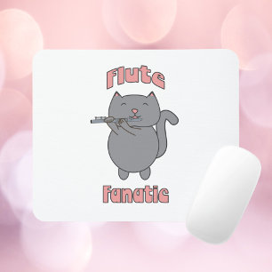 Mousepad Gato Engraçado Tocando Flauta Amante de Música Mús