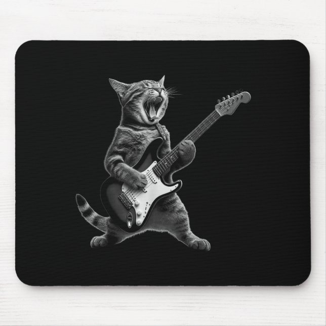 Mousepad Gato Engraçado Tocando Guitarra Rock And Roll Home (Frente)