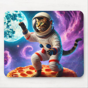 Mousepad Gato Engraçado Voando Uma Pizza Astronauta Espaço