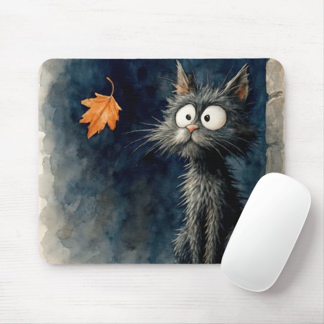 Mousepad Gato Escrufado Com Folha De Outono (Com mouse)