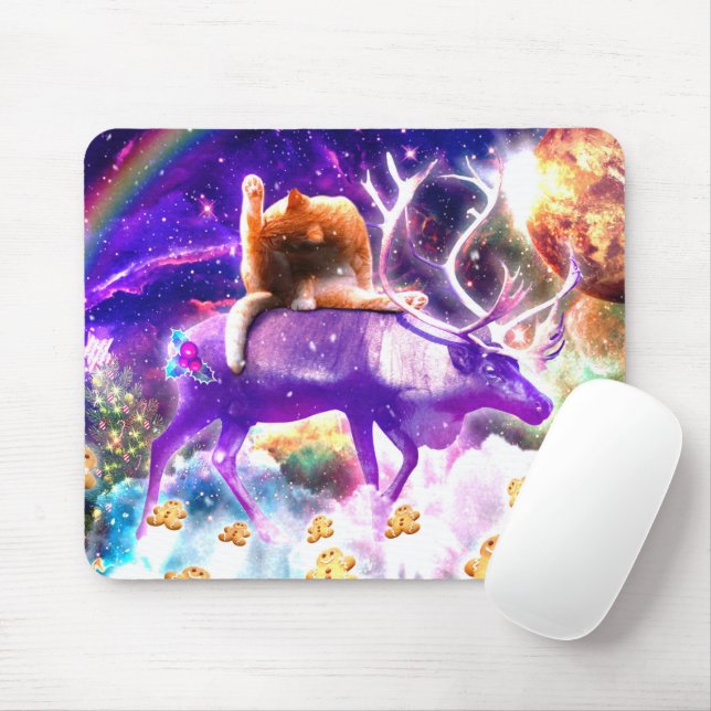 Mousepad Gato espacial lamber-se a si próprio (Com mouse)