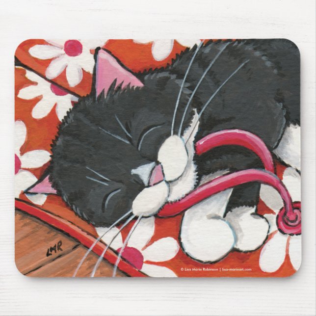 Mousepad Gato feliz do smoking adormecido em chinelos (Frente)