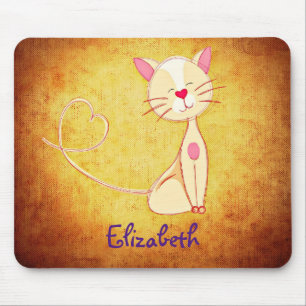 Mousepad Gato Feliz e Bonito com Cauda do Coração Personali