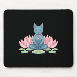 Mousepad Gato Flor de Lótus em Meditação de Yoga Espiritual
