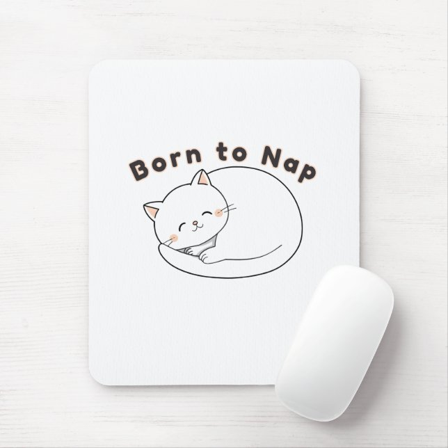 Mousepad Gato Fofo Adormecido Desenho “Nascido para Dormir” (Com mouse)