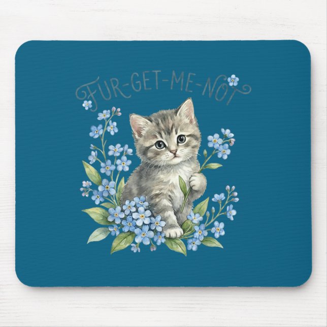 Mousepad Gato fofo &amp; flores fur-get-me-not presente mul (Frente)