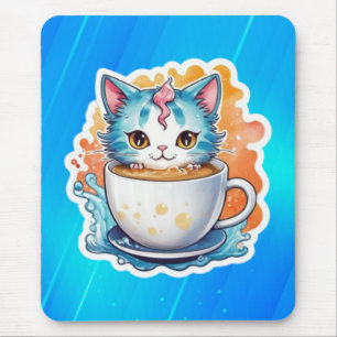 Mousepad Gato Fofo Com Caneca De Café Design De Desenho-946