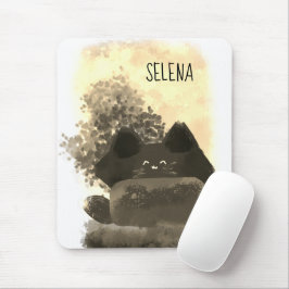 Mousepad Gato Fofo de Desenho Animado Dourado e Preto Escon