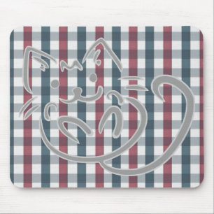 Mousepad Gato Fofo e Padrão Xadrez