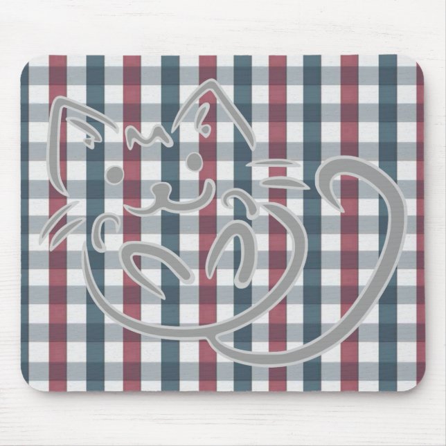 Mousepad Gato Fofo e Padrão Xadrez (Frente)
