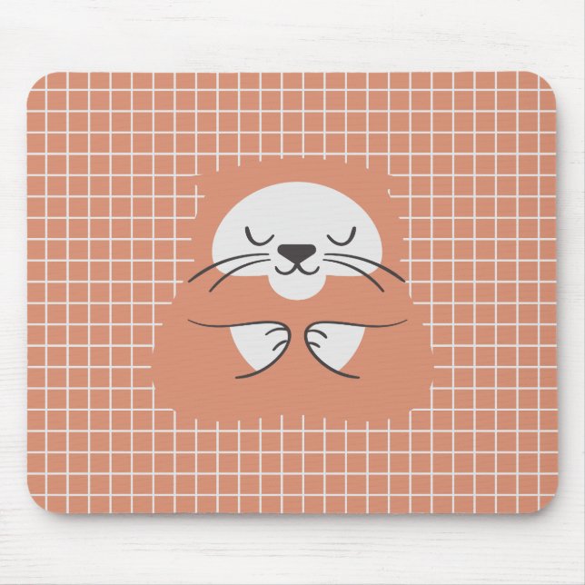 Mousepad Gato fofo marrom linha de grade personalizada (Frente)