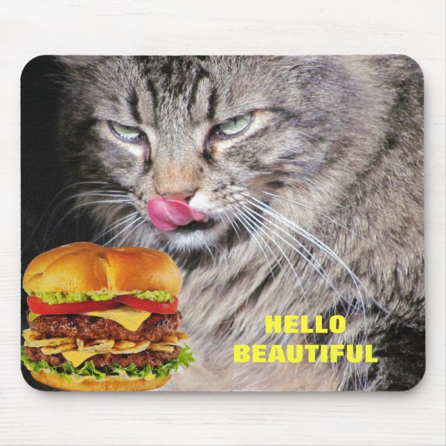 Mousepad Gato Fome Conhece Belo Cheeseburger (Frente)