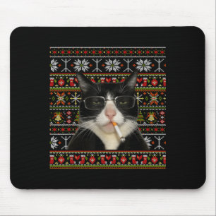 Mousepad Gato Fumante Engraçado Meme Natal Suéter Feio Gato