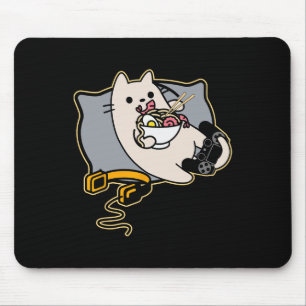 Mousepad Gato Gamer Comilão de Ramen Nerdy Jogo Pausado