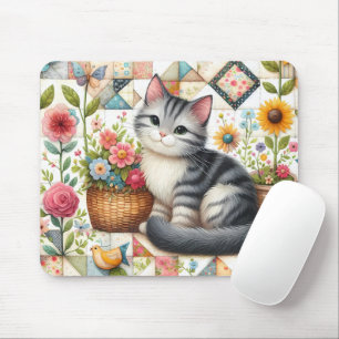 Mousepad Gato Gato Gato Gato-de-Corte Floral na Arte de Cot