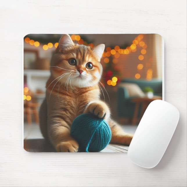Mousepad gato giro brincando com um fio-mouse pad (Com mouse)