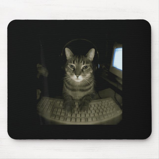 Mousepad Gato Hacker Meme Engraçado Computador Gatinho Game (Frente)