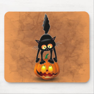Mousepad Gato Halloween Caricatura Assustada na Pumpkin