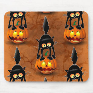 Mousepad Gato Halloween Caricatura Assustada na Pumpkin