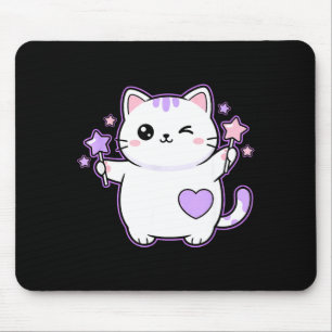Mousepad Gato Kawaii Piscando Varinha Mágica Estrela, Gato