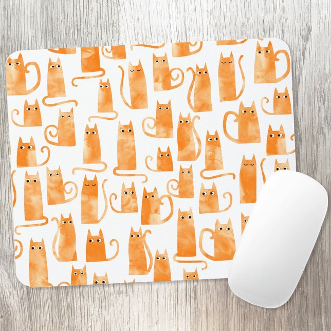 Mousepad Gato Laranja (Fun and quirky watercolor orange ginger cat pattern mouse mat)