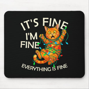 Mousepad Gato Laranja Engraçado Luz de Natal Está Tudo Bem