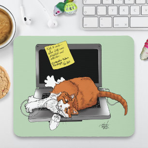 Mousepad Gato Laranja Engraçado Notebook Verde Trabalho Cas