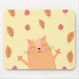 Mousepad Gato Laranja Gengibre Fofo Brincando nas Folhas de