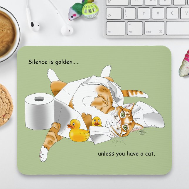 Mousepad Gato Laranja Gengibre Papel Higiênico Verde Divert (Criador carregado)